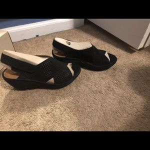 Size 7 black Clark’s wedges